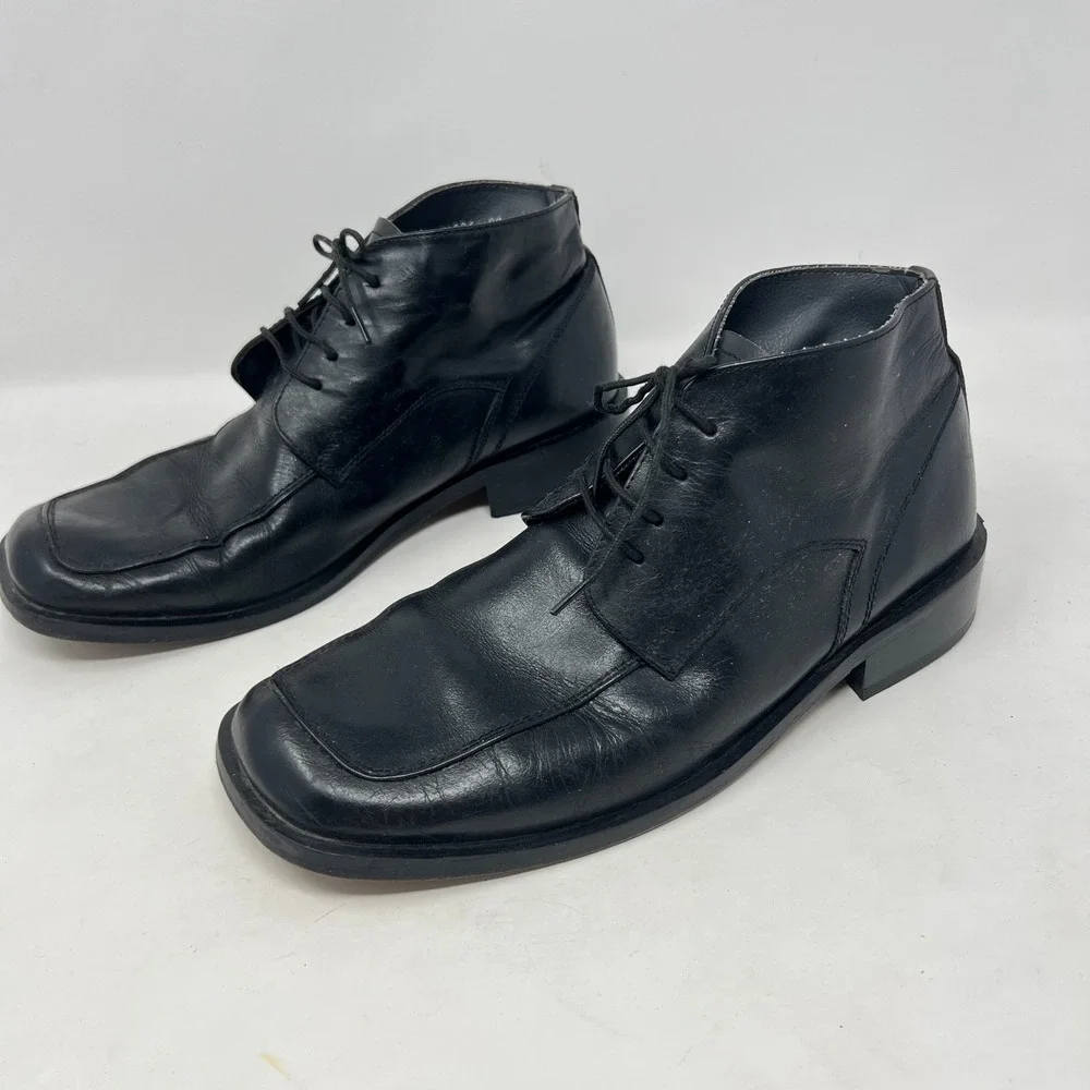 Bertini Men's Black Leather Boots Square‎ Toe Size 9-1/2 #00226